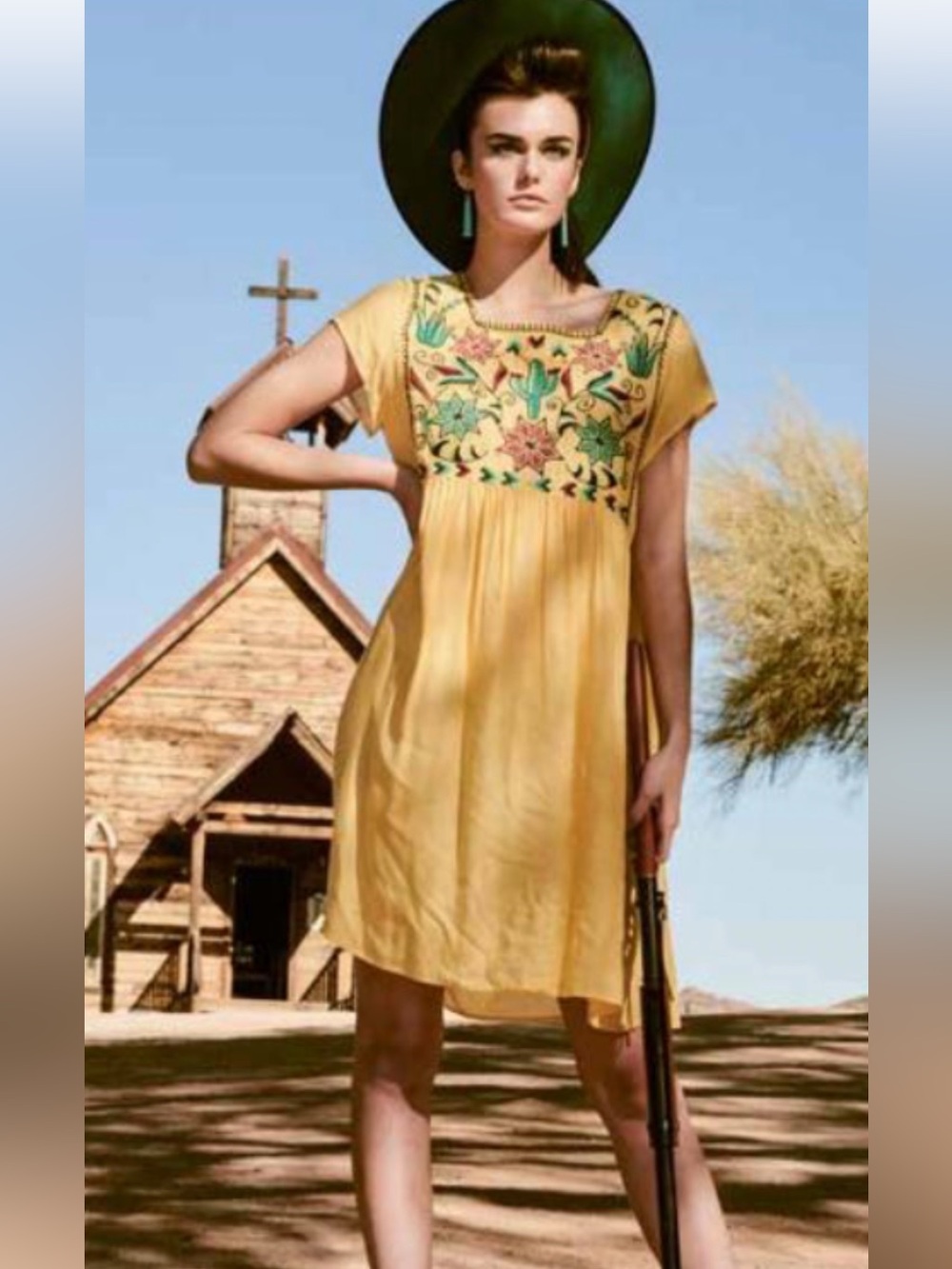 Double D Ranch Skylar dress Embroidered cactus, flowers boho RTL $395 S NWT